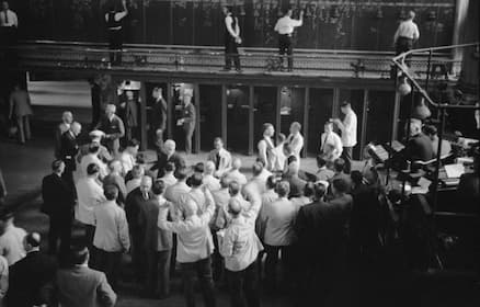 An old-time stock trading floor